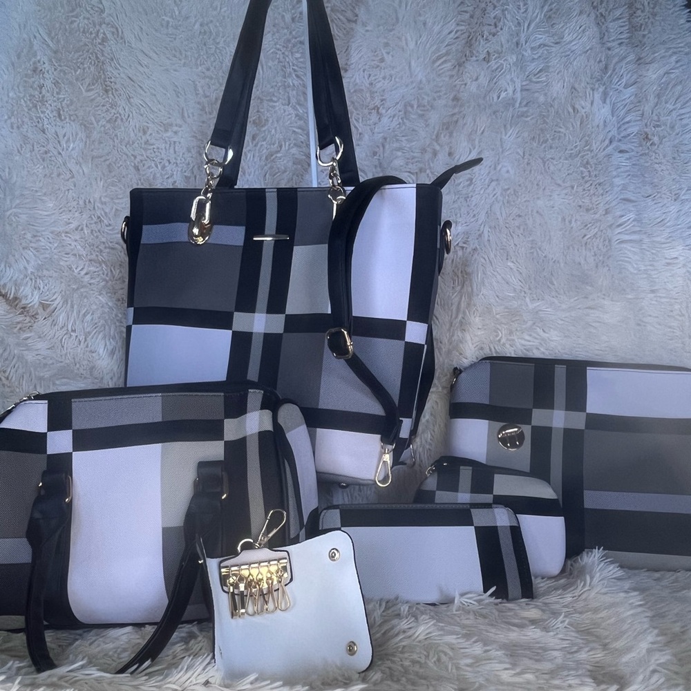 Set of 6 bags: big bag, middle tote, shoulder bag, clutch, purse, key holder